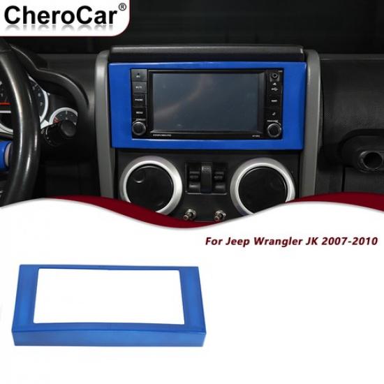 CD Screen Center Console Frame Cover Trim For Jeep Wrangler JK 2007-10 Blue ABS