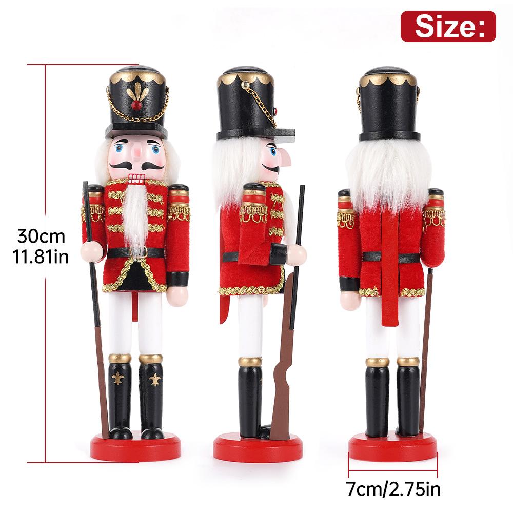 30CM Christmas Nutcracker solid wood wrapped fabric new unique handicraft decorative red  soldier  figure decorative statue gift