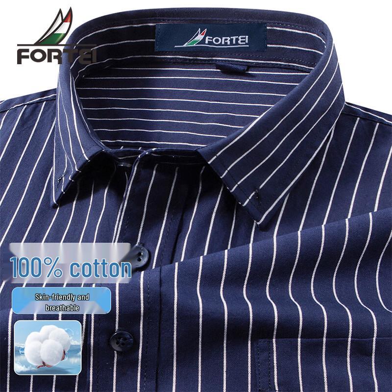 Futing Men s 100% Cotton Striped Long-Sleeve Shirt L 50 темно-синий в полоску