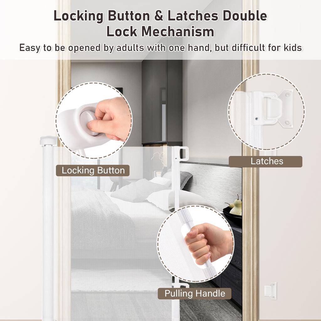 Cancello Retrattile Per Scale E Porte – Larghezza Regolabile Fino A 140 Cm, Altezza 86 Cm – Doppia Serratura Di Sicurezza – Per Bambini E Animali Domestici