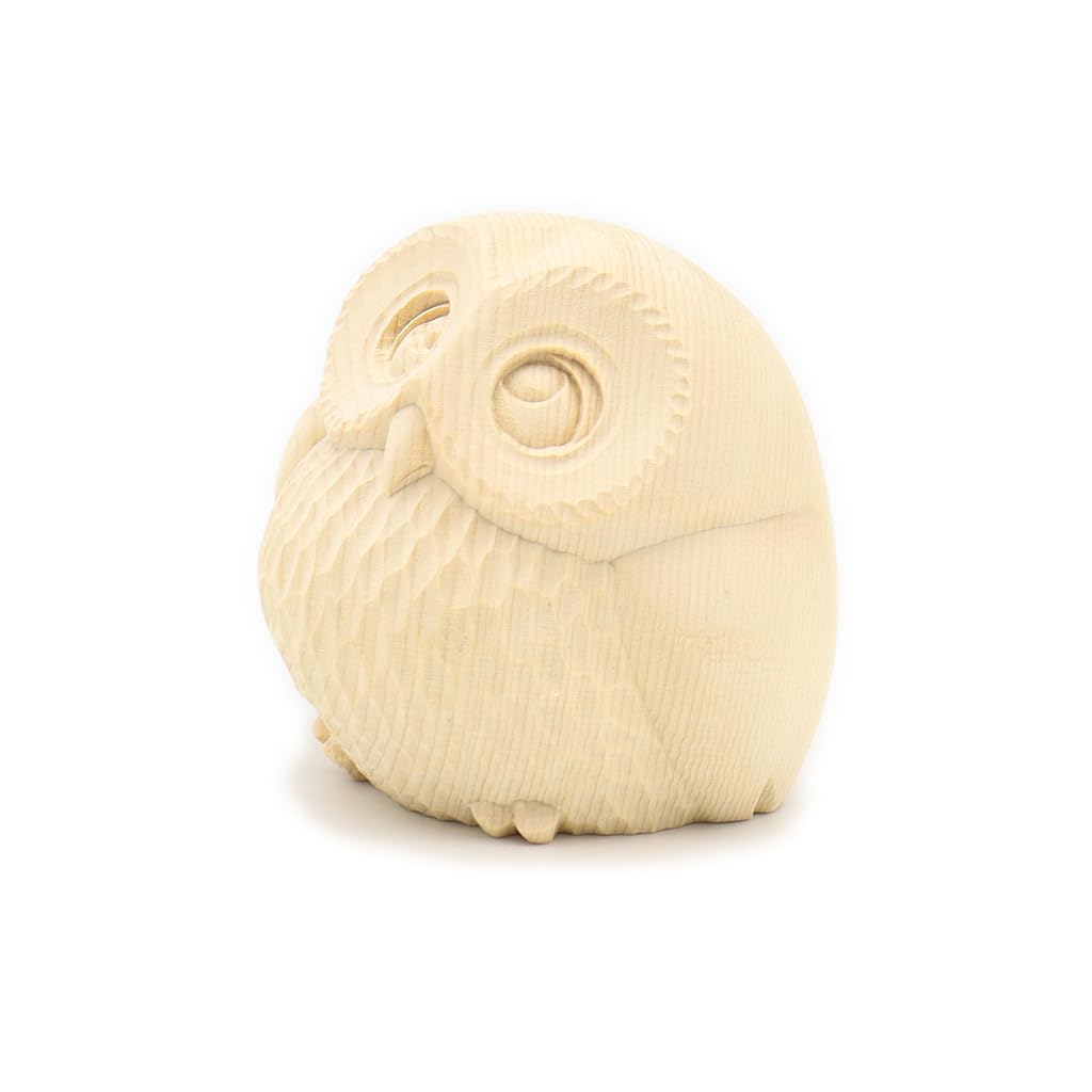 Kurita's Special Buddhist Statue [Night Watchman] Owl (Total height 6cm, width 7cm, depth 6cm) High-quality wood carving made from cypress wood 18244