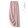 Women's Khaki Woolen Wide Leg Pants - Autumn/Winter 2024 Slimming Fleece-Lined Drapey Pants