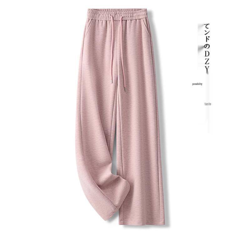 Women's Khaki Woolen Wide Leg Pants - Autumn/Winter 2024 Slimming Fleece-Lined Drapey Pants