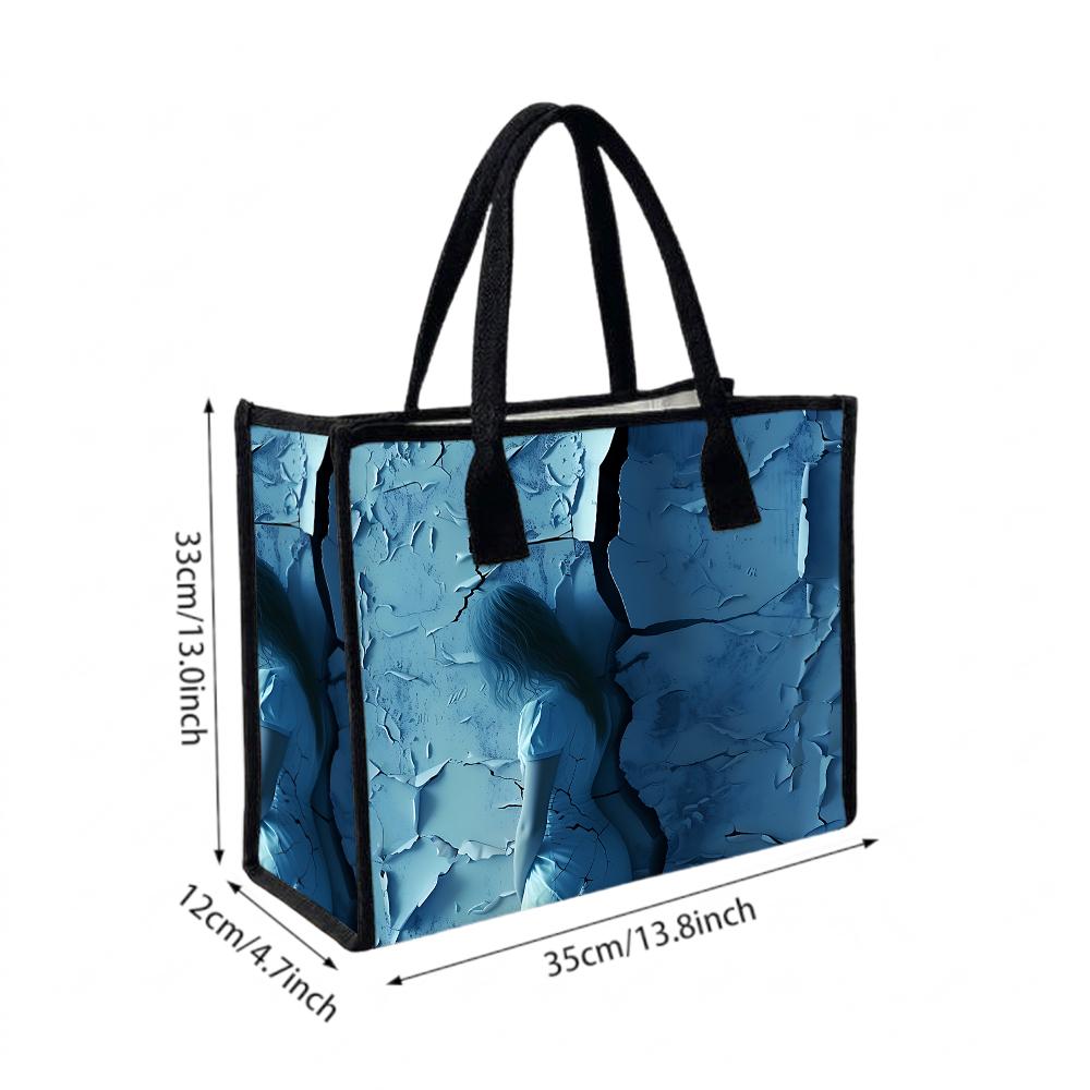 Fashion Blue Art Printed Tote Bag Large Capacity Casual Daily Handbag for Women Outdoor Travel Shopping Use