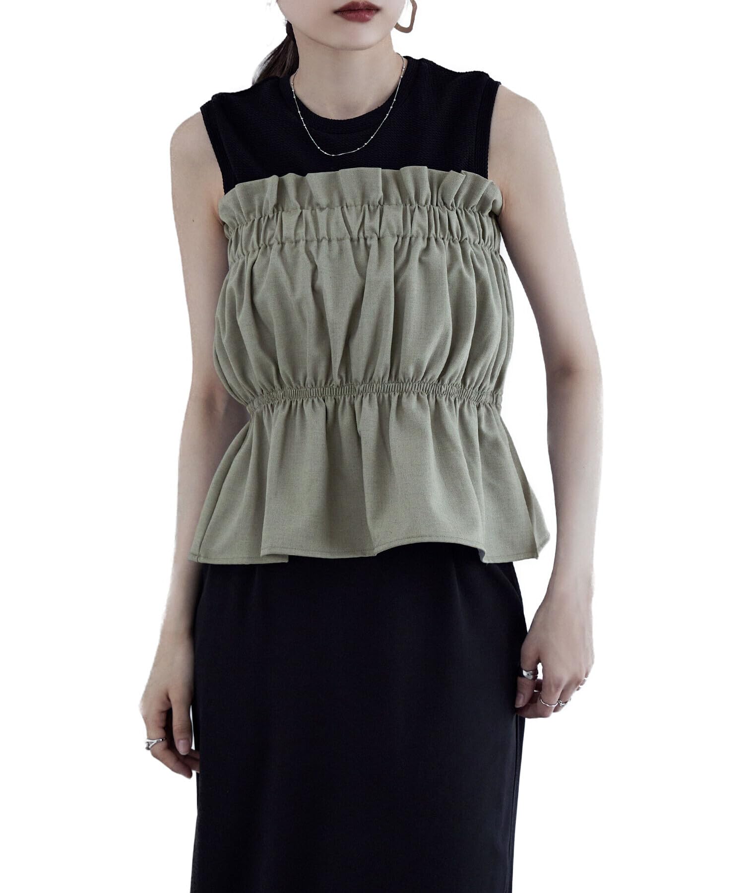 

Etoll Gathered Strapless Tube Size M Linen-Touch Top, Bustier, Sleeveless, Strapless, Top, Gathered, Ruffled, Layered, Gray, серый