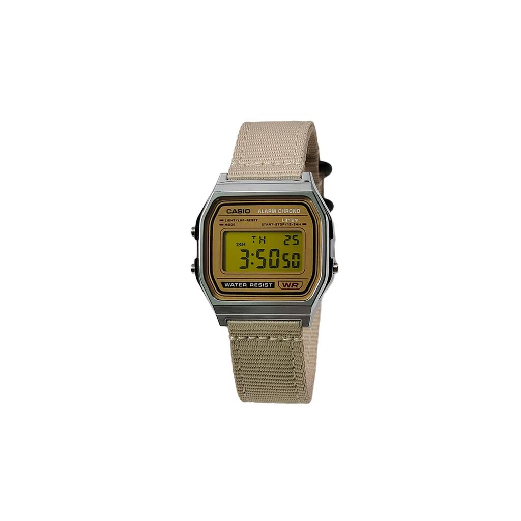 Casio Custom Collection Quartz Movement Nylon Strap Watch Men's Watches Gold Dial A158WEA-9(Watch5--Luma-07)