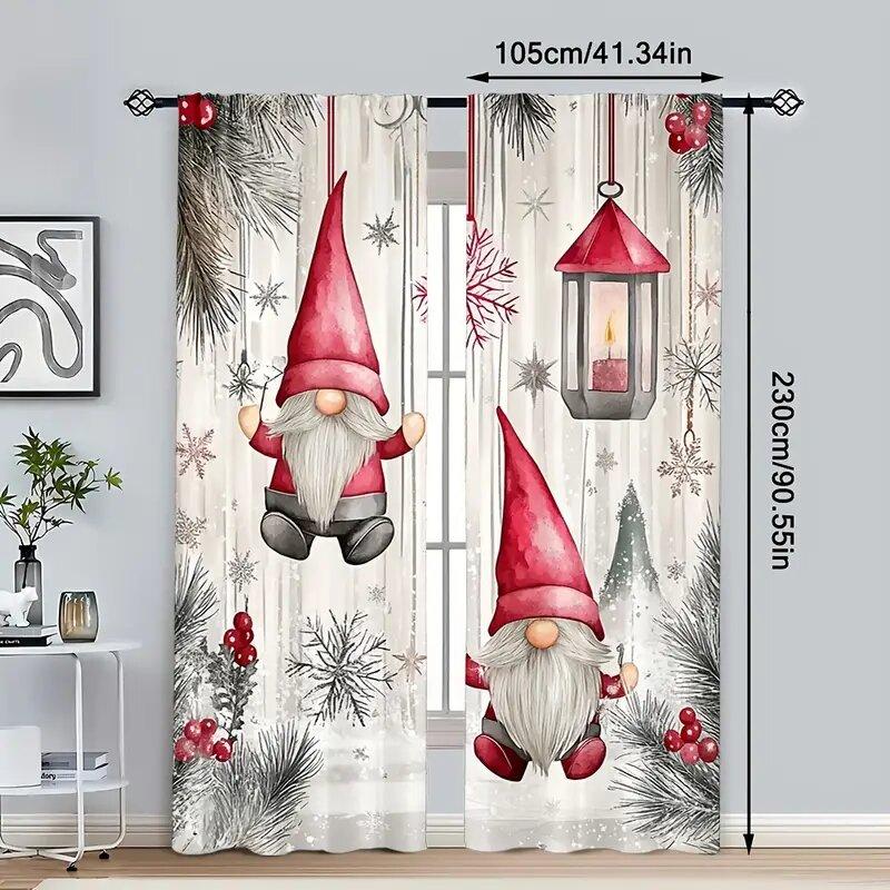 Christmas Dwarf Printed Curtains, Pole Bag Curtains, Bedroom and Living Room Decoration, Home Decoration, Christmas Decoration