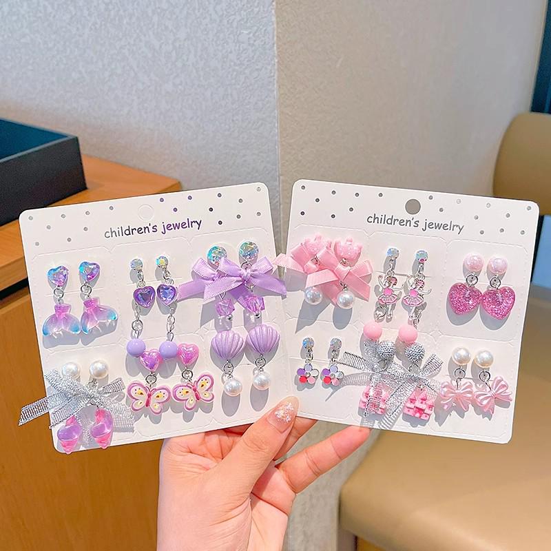 Kreskówkowe kolczyki dla dziewczynek bez przekłuwania - Słodkie, bezbolesne, letnie akcesoria na uszy dla dziecka