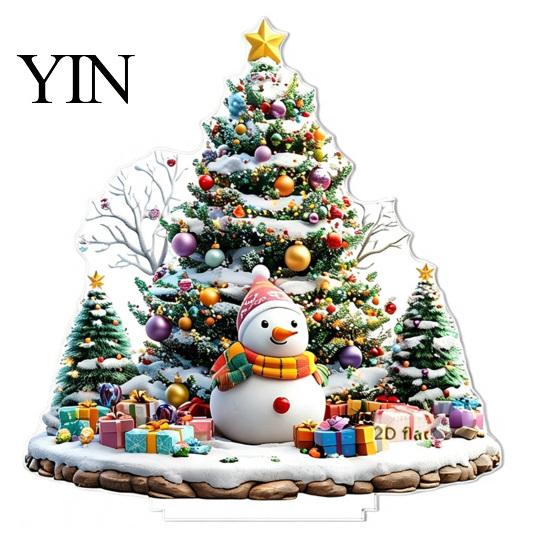 Seasonal Home Accents Christmas Village Houses Table Decoration, Snow Scene Patterns 2D Acrylic Santa Claus Hanging Decor Ornament, Decorative