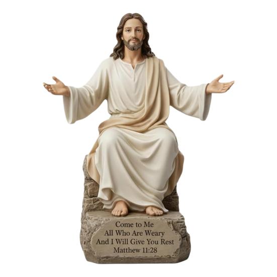 

Статуэтка Иисуса с распростертыми объятиями и основанием с библейским стихом, полимерная христианская фигурка, вдохновляющая религиозная скульптура для стола, камина, молитвенной комнаты B