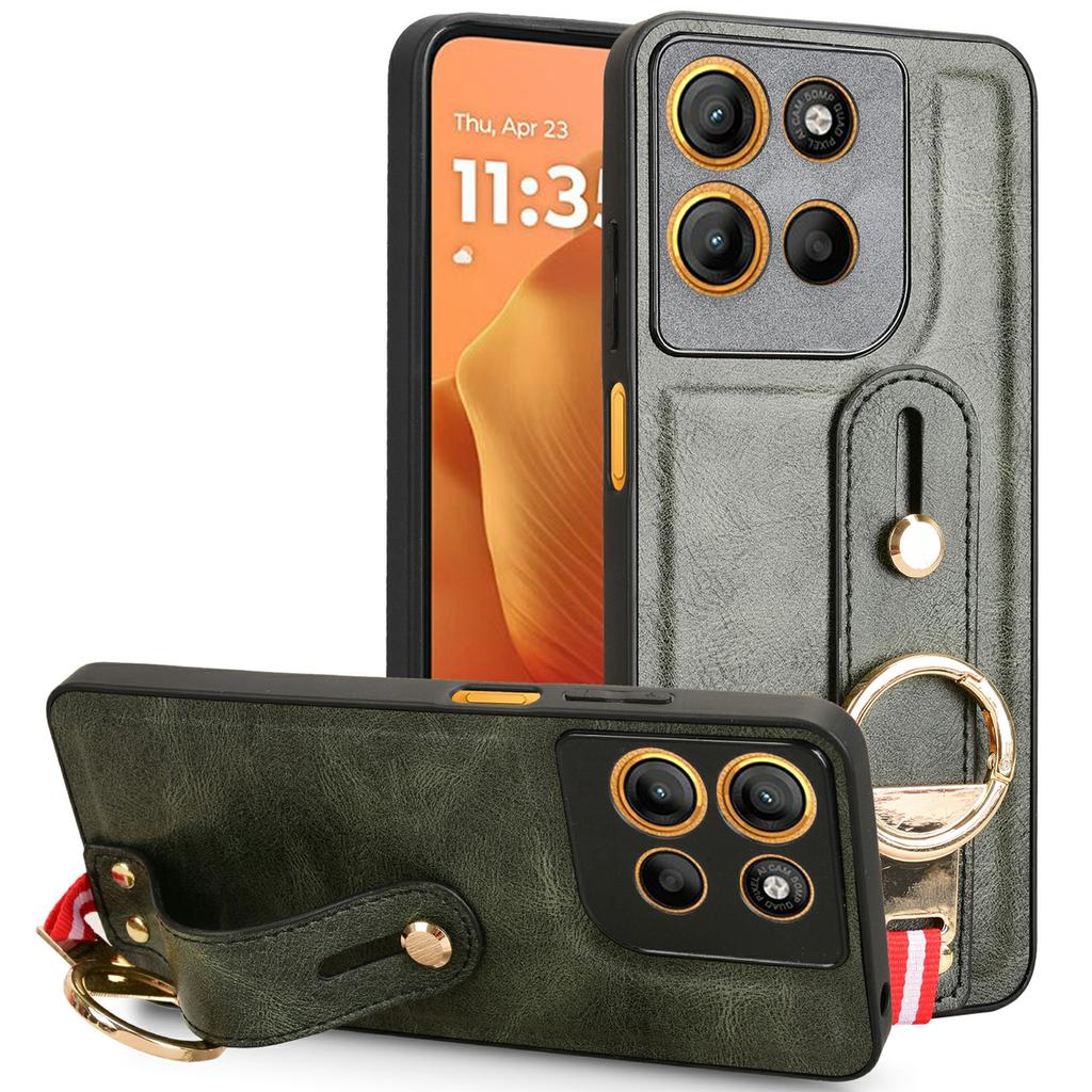 For Motorola Moto G15 4G/G15 Power 4G Case Wristband Kickstand Leather+PC+TPU Phone Cover with Bottle Opener