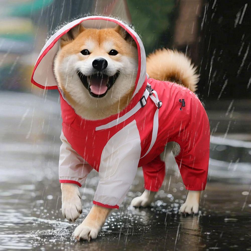 Waterproof Pet Dog Raincoat Four Legged Clothing with Hat Outdoor Dog Raincoat Breathable Reflective Stripe Pet Rainwear 5