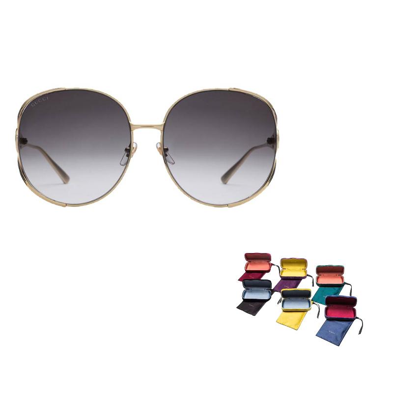 GUCCI Double G Gold Frame Round Sunglasses Women’s