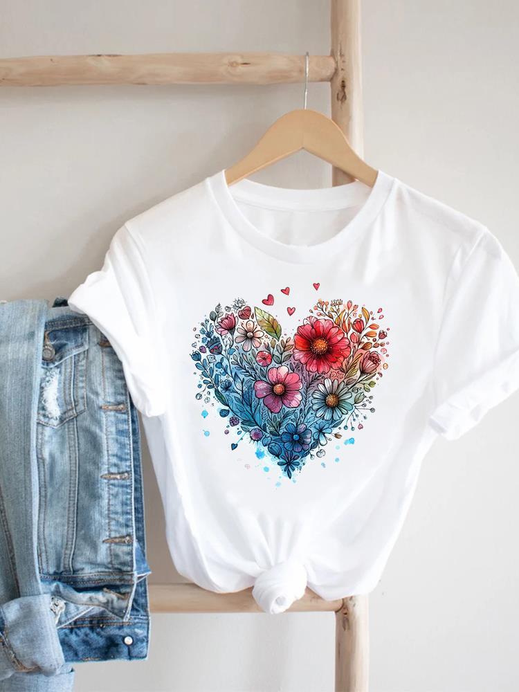 Trend Lovely Flower Cute Unisex T Shirt Short Sleeve Tee Ladies Casual Top Female Clothing Fashion Tshirt