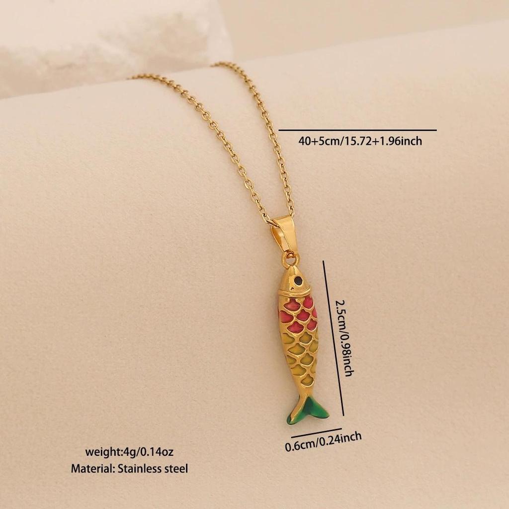 3D Vivid Carp Tropical Fish Pendant Necklace Colorful Stainless Steel Chain