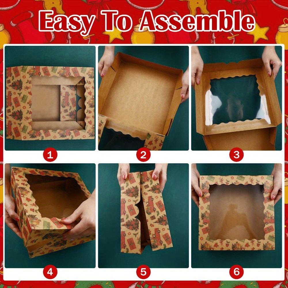 12 boîtes à biscuits de Noël avec fenêtre de visualisation, contenants de boulangerie en papier kraft avec couvercles, parfaits pour les desserts de Noël et les cadeaux de fête