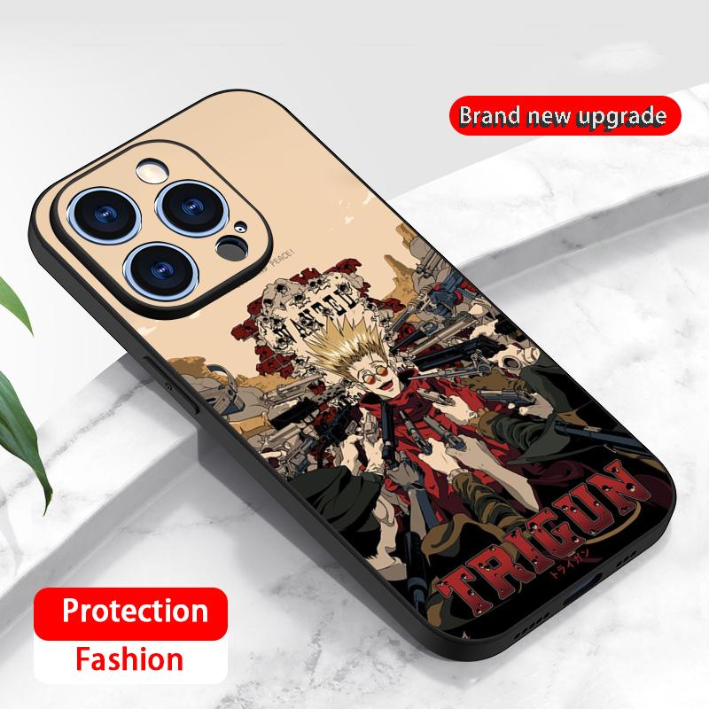 

Classic japan anime Trigun pattern Phone Case For iPhone 16 16e 15 14 13 12 11 Plus Mini Pro Max Soft black Shockproof Cover iPhone 13