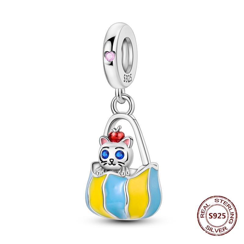 Copper Original Dog Cat Safety Chain Lazy Cat Pink Zircon Pet Paw Print Footprint Charms Fit Bracelet For Women Diy Jewelry