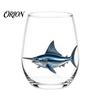 Decorative Aesthetic Water Tumblers Stemless Wine Glasses with Marine Animal Pattern, 420ml Capacity, High Borosilicate Clear Glass Cups for