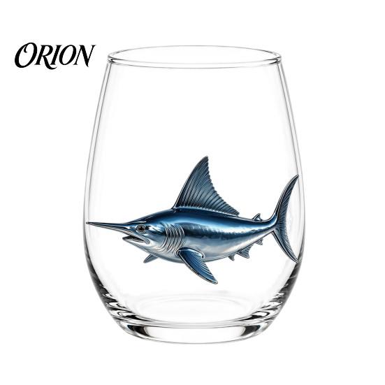 Decorative Aesthetic Water Tumblers Stemless Wine Glasses with Marine Animal Pattern, 420ml Capacity, High Borosilicate Clear Glass Cups for