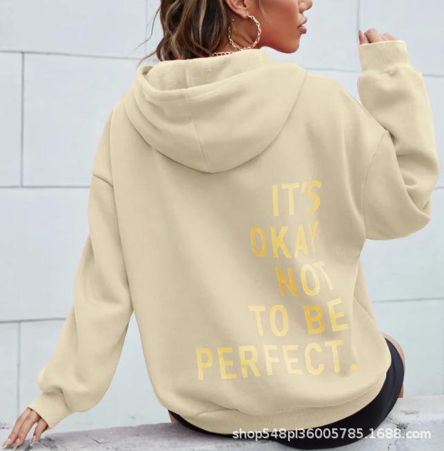 2025 European and American Trendy Fashion Multi-color Letter Print Versatile Casual Long Sleeve Loose Fit Hooded Sweatshirt