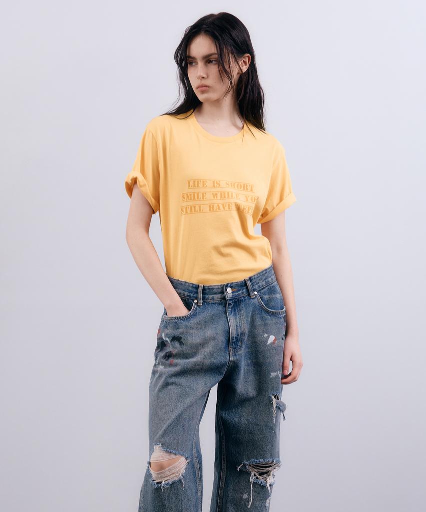 NUAKLE (W) Unit Graphic Slim Tee_Warm Yellow