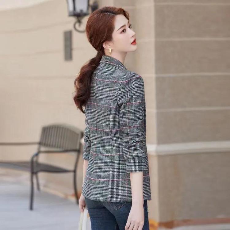 Slim Plaid Blazer Women Casual Spring Fall Jacket