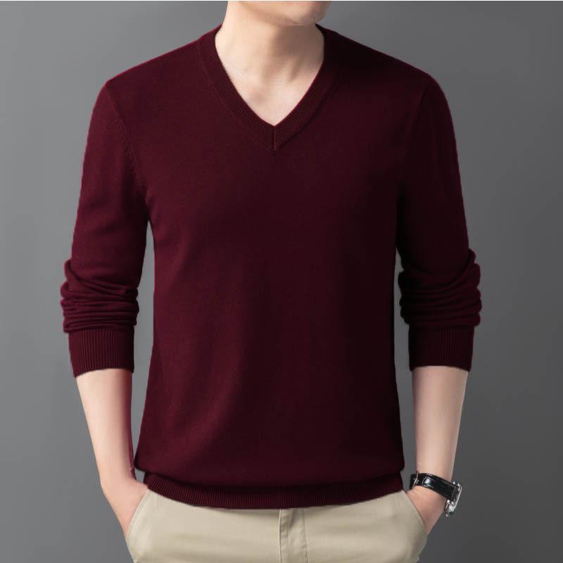 Jersey de punto con cuello en V estilo Hong Kong para hombre: Suéter Casual de Manga Larga para Primavera/Otoño
