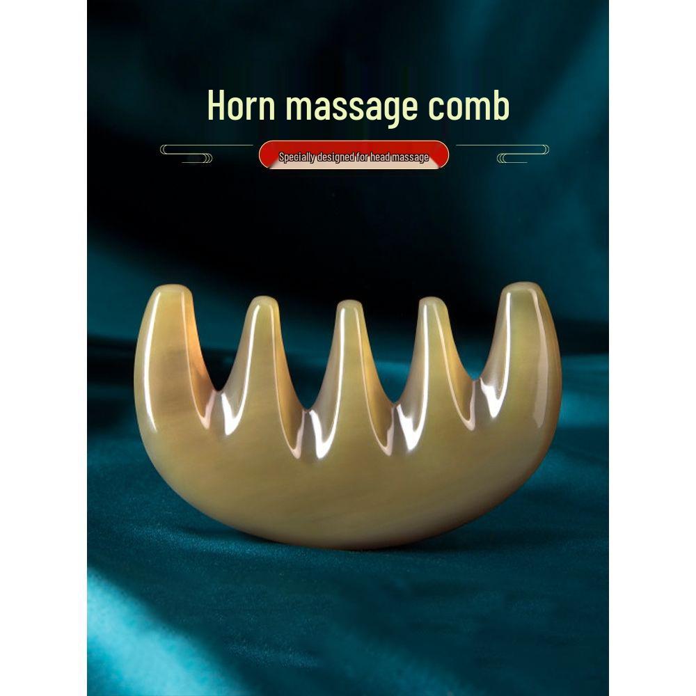 Ox Horn Gua Sha Scalp Massage Comb - Five-Tooth, Wide-Tooth for Men & Women