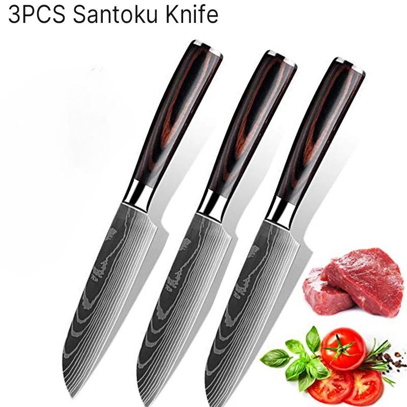 WXCOO Kitchen Professional Chef Knife Japanese Santoku Laser Damascus Pattern Meat Vegetable Fruit Cooking Utility Knife