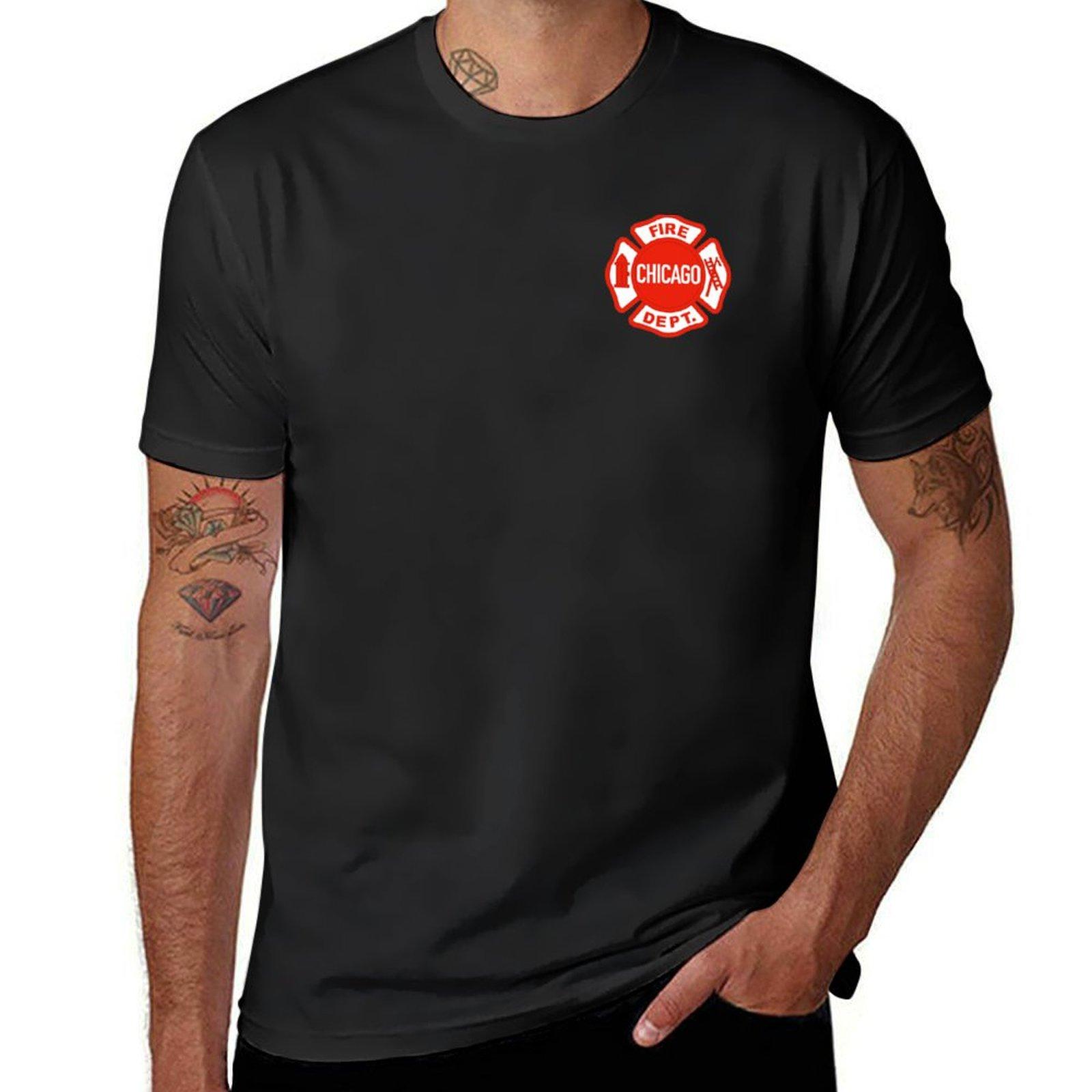 CHICAGO FIRE LOGO T-Shirt Korean Fashion Blacks Funnys T-shirts for Men Cotton S разноцветный