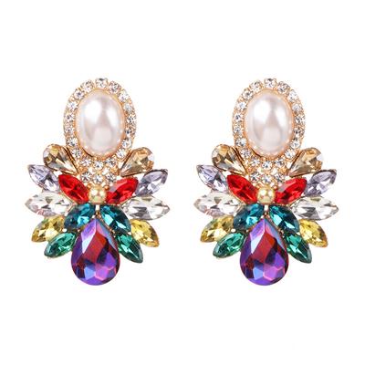 Moda Multicolorido Strass Flores brincos mulheres Populares Brincos de pino