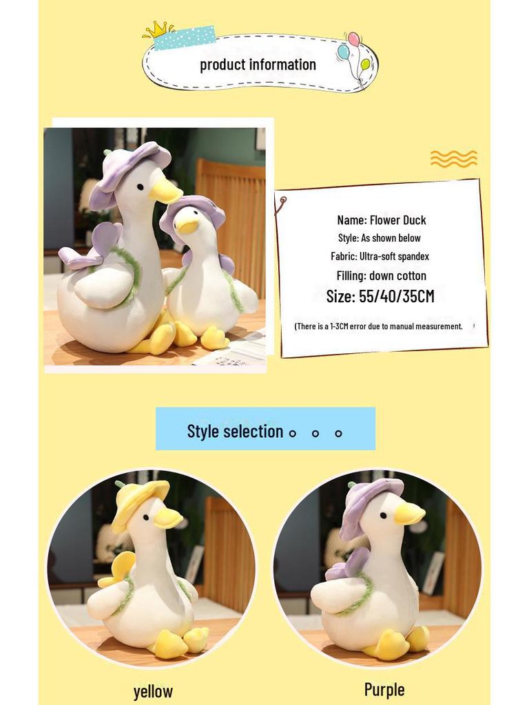 Adorable Flower Duck Plush Toy - Cute Pillow & Children's Birthday Gift