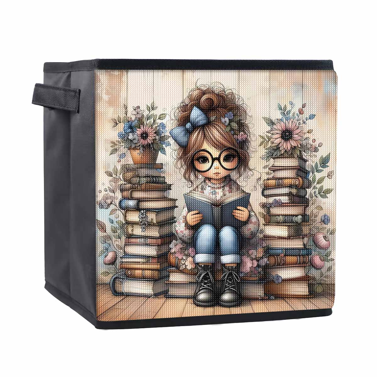 

A Little Girl Reading A Book 5D Diamond Painting Storage Basket Full Round Drill Mosaic Diamond Embroidery Cross Stitch Kits Home Decor Home Decor 25cmx25cm