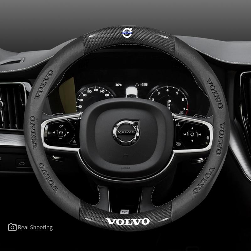 Potah volantu pro Volvo XC40 XC60 XC70 XC90 V40 V50 V60 V90 S40 S60 S80 S90 Uhlíkové vlákno 38cm Kožené autopříslušenství