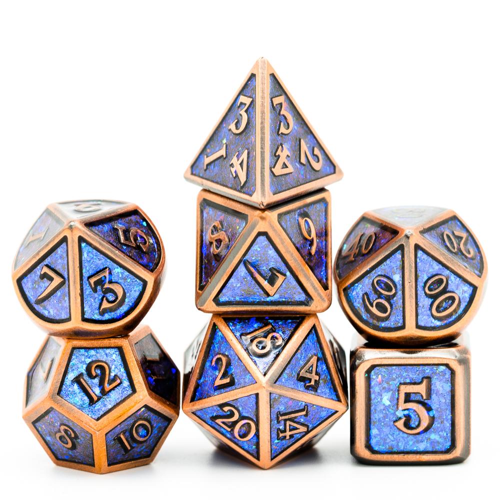 Cusdie Metal Glitter Dices DND 7Pcs Frame Solid D&D Dice D4-D20 Polyhedral Dice Set for Role Playing Game Pathfinder TRPG