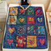 A Valentine'S Day Heart-Shaped And Floral Printed Patchwork Fleece Blanket - Soft, Cozy, And Colorful Quilted Design