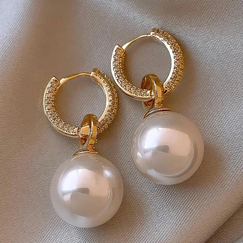 PONYKISS Sterling Silver Needle Zircon Pearl Round Hoop Earrings for Women Trendy Fashion Minimalist Accessories