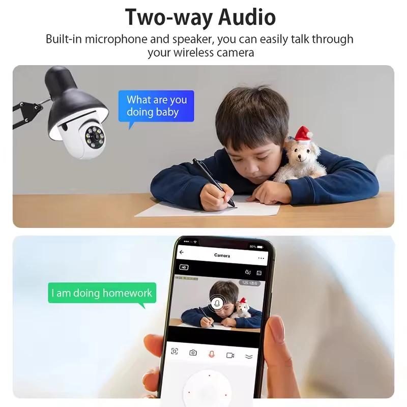 2MP Bulb Surveillance Camera Wifi Smart Home Full Color Night Vision Automatic Human Tracking Zoom Indoor Security Monitor