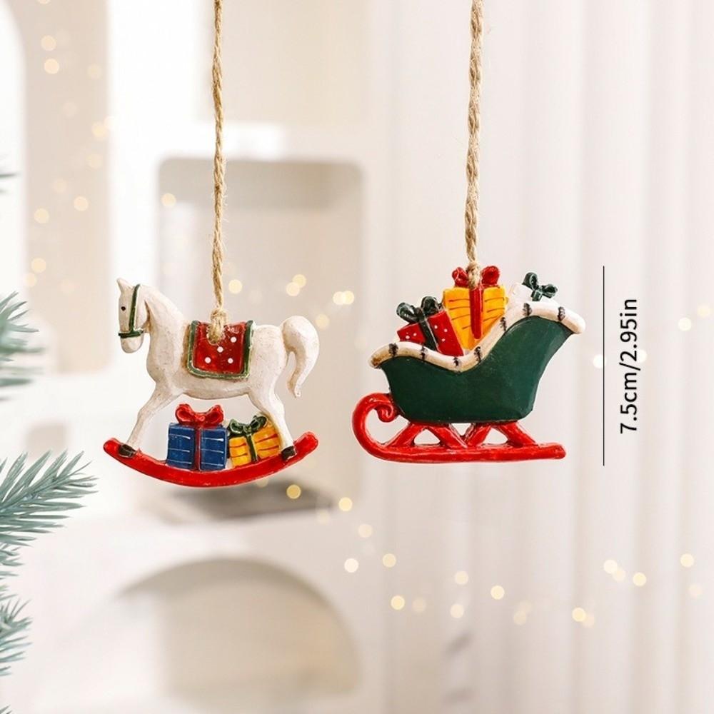 New Resin Christmas Tree Hanging Pendant Santa Claus Snowman Small Xmas Tree Ornaments DIY Christmas Decorations Party Supplies