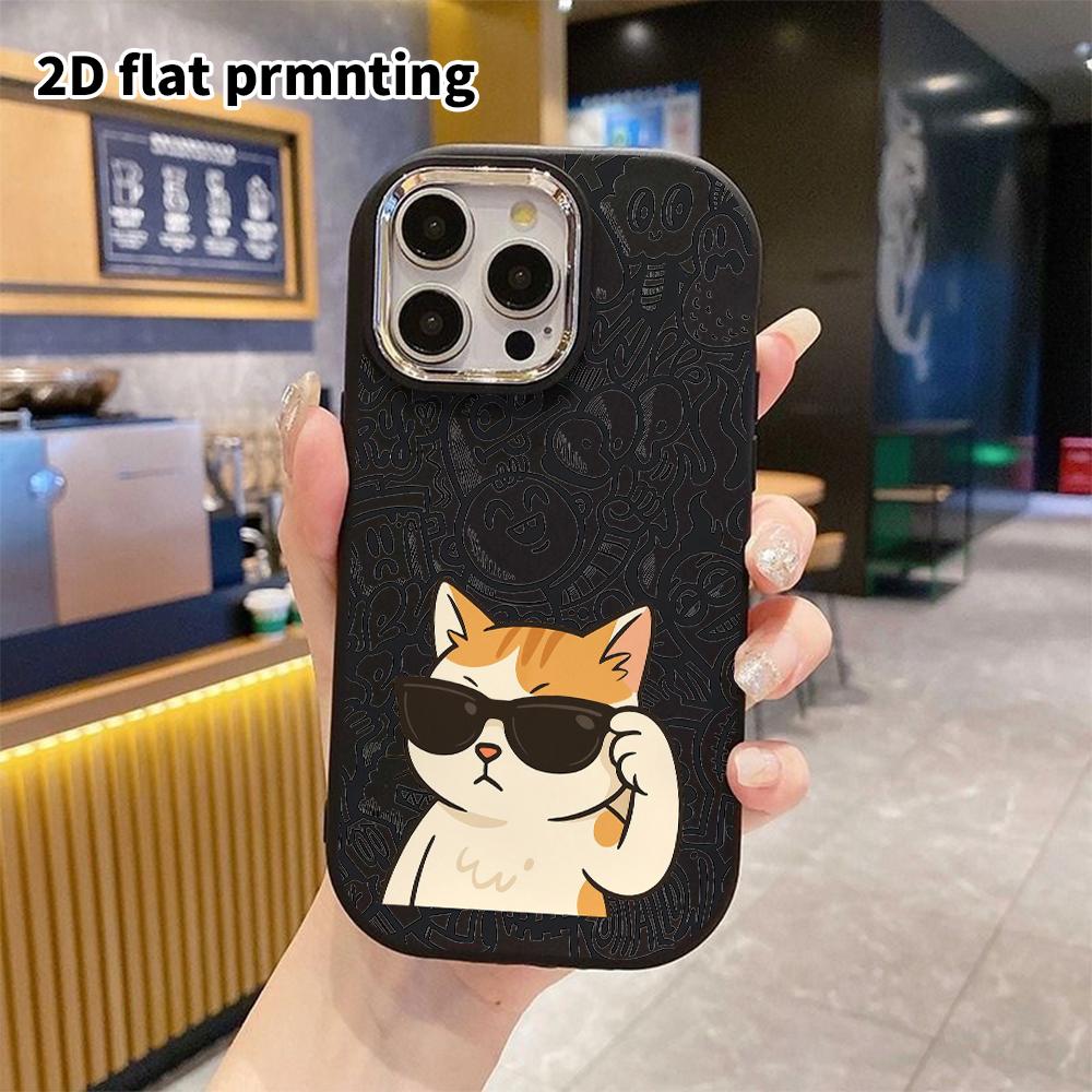 Obal na telefon: 2D plochý design vhodný pro iPhone 18 17 16 15 14 13 Pro, styl pro pár, oranžová kočka nosící sluneční brýle, vánoční a halloweenský dárek