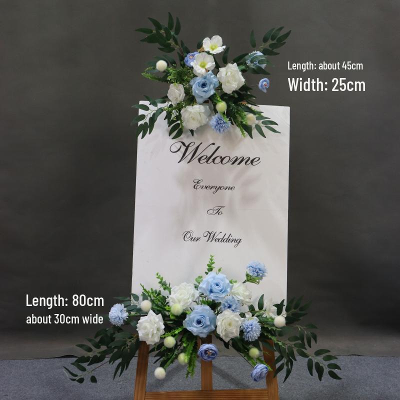 Silk Flower Wedding Welcome & Directional Sign with Floral Art Decoration