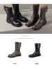 Women's Retro Martin Boots, Round Toe, Autumn/Winter, Metal Accent, Ankle-Length, Cowboy Style, Thick Sole.