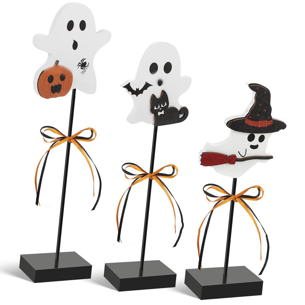 Set of 3 Attractive Halloween Wood Specter Delicate Specter Table Top Ornament Halloween Wood Decorative Pieces