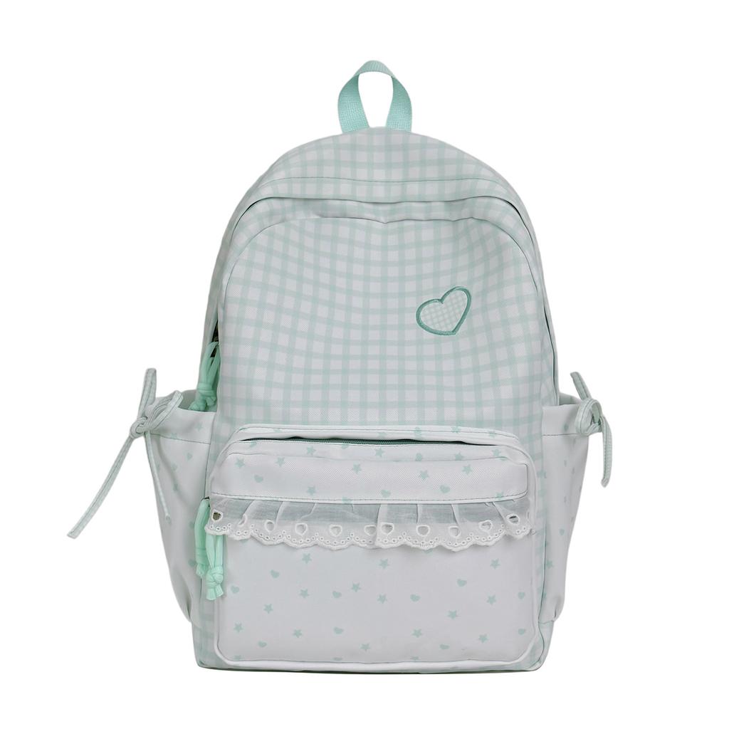 Schoolbag Korean Version of Sweet Lace Girl Style Casual Plaid Backpack In the College Student Trend High Value Large Capacity Schoolbag