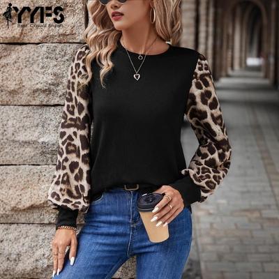 Moda Donna Casual Primavera Autunno Stampa Leopardo Manica Lunga Girocollo Bluse & Camicie