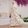 Women Floral Pattern Linen Dress Summer Islamic Muslim Long Sleeve Belted Abaya New Season Lined Made in Turkey