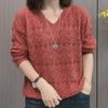 Fashion Collar Hollowed Out Slimming Temperament Top Knitted Shirt Versatile Long Sleeved Autumn and Winter Women