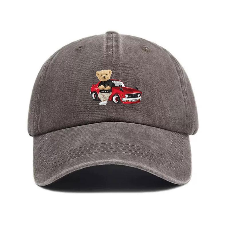 Fashionable Trendy Pattern Bear Teddy Men Cap Baseball Cotton Washed Vintage Customize Hats Dad Cap Adjustable Casual Daily Driving Hat