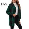Cardigan Sweater Winter Coat Plaid Print Hooded Thick Windproof Open Stitch Knit Outerwear Mid Length Fuzzy Plush Jacket for School Travel Fall